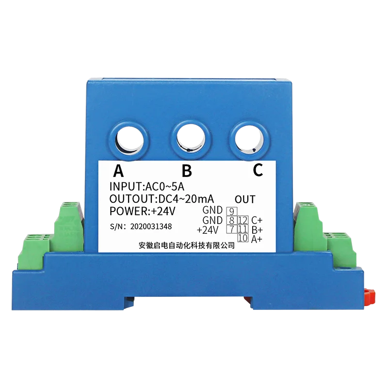 Transdutor de corrente ca trifásico de entrada 10a 20a 4-20ma 0-20ma 0-10v 0-5v sensor de corrente 3xac 0-50a transmissor transdutor de corrente ac