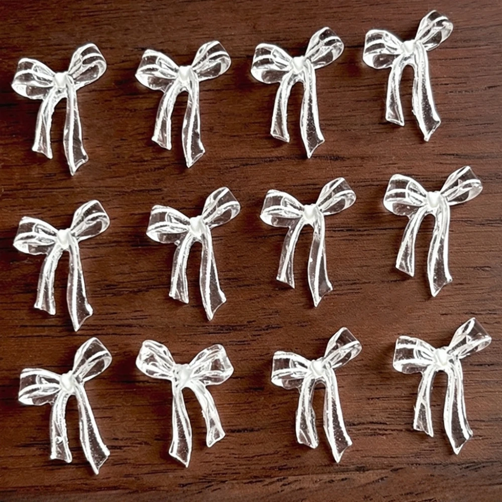 Ice Transparent Long Ribbon French Bowknot Cute Resin Bow Tie Love Heart Colorful Nail Art Decorations Accessories Tool Manicure
