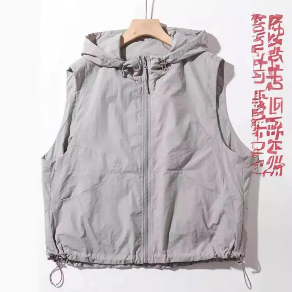 

Women's Fashion Slimming Hooded Vest Double-Sided Sunscreen All-Match Spring Summer Style Age-Reducing Thin Loose Design