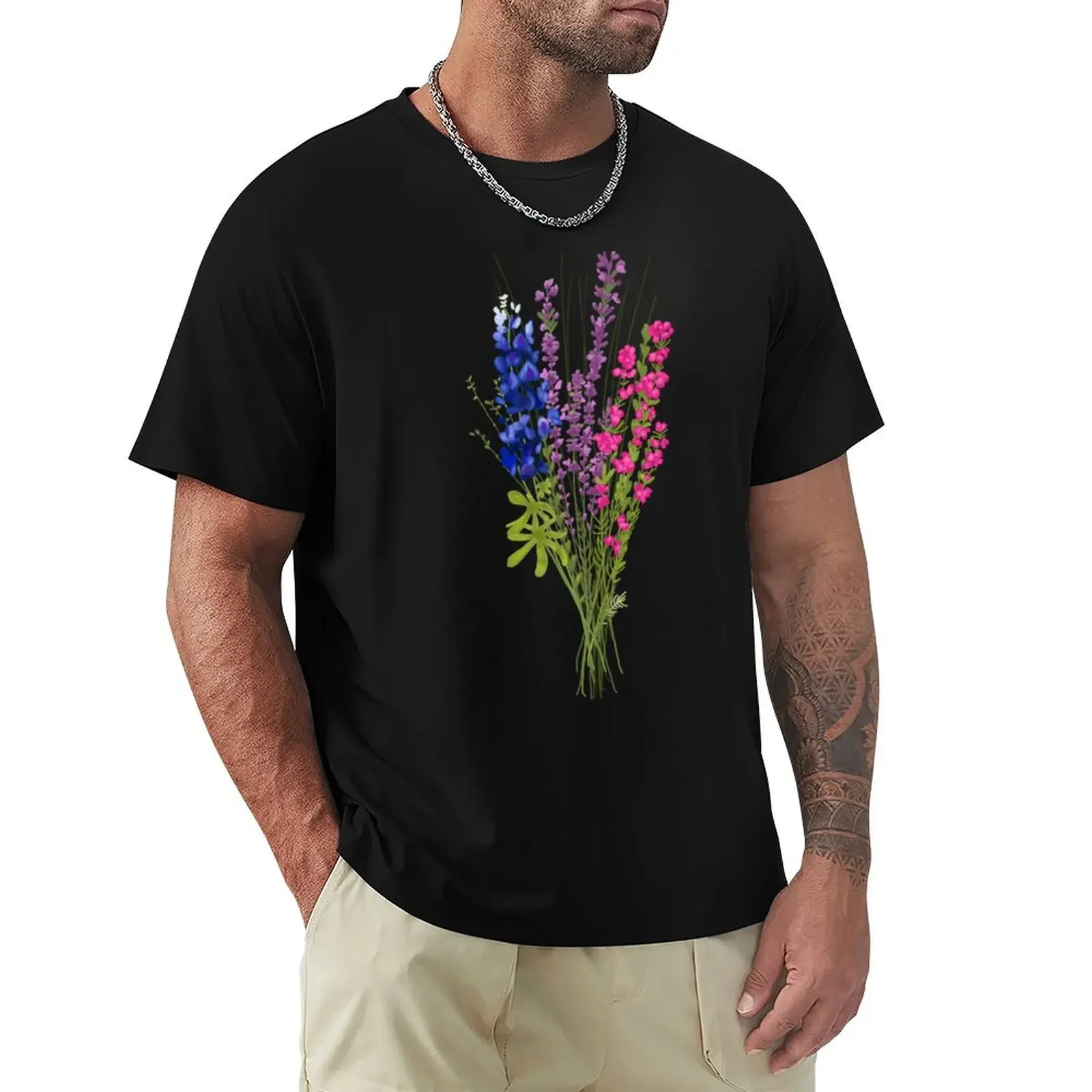 

subtle bi pride flowers T-Shirt animal prinfor boys plus size clothes heavyweights big and tall t shirts for men