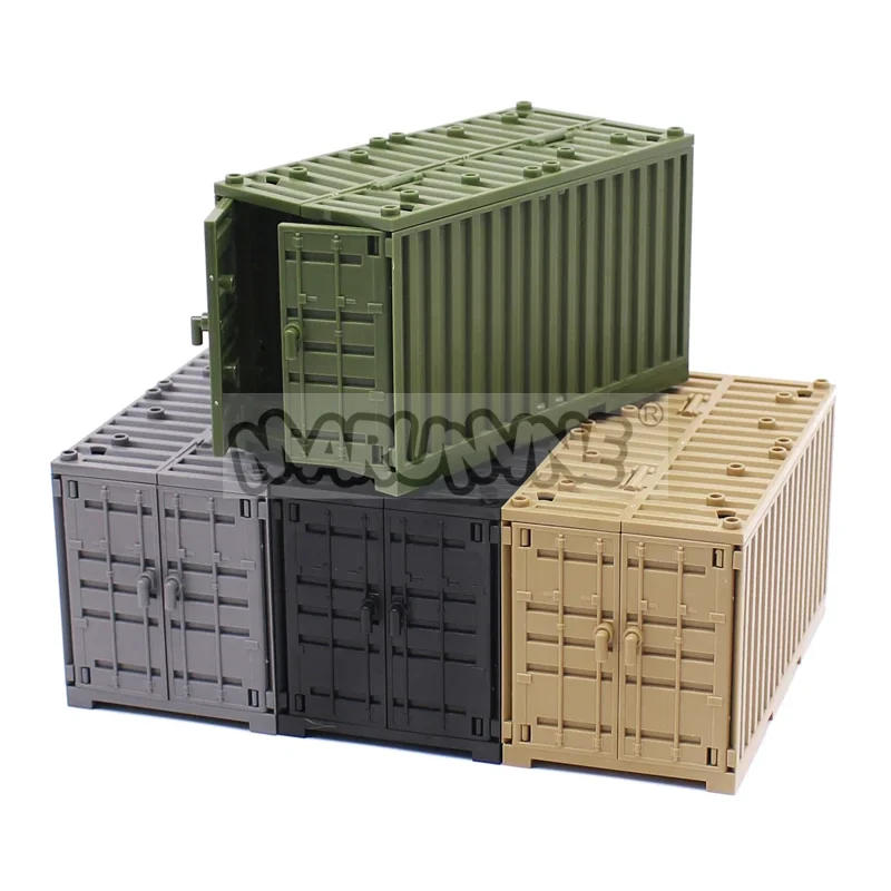 Marumine MOC صناديق الحاويات العسكرية الطوب الملحقات الجيش المشهد بنة أجزاء الشحن لتقوم بها بنفسك النقل أطقم منمذجة