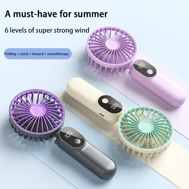 مروحة كهربائية محمولة مع 6 مستويات من طاقة الرياح شاشة ديجيتال قابلة للطي قوة الرياح القوية USB قابلة للشحن مروحة صغيرة للمكتب