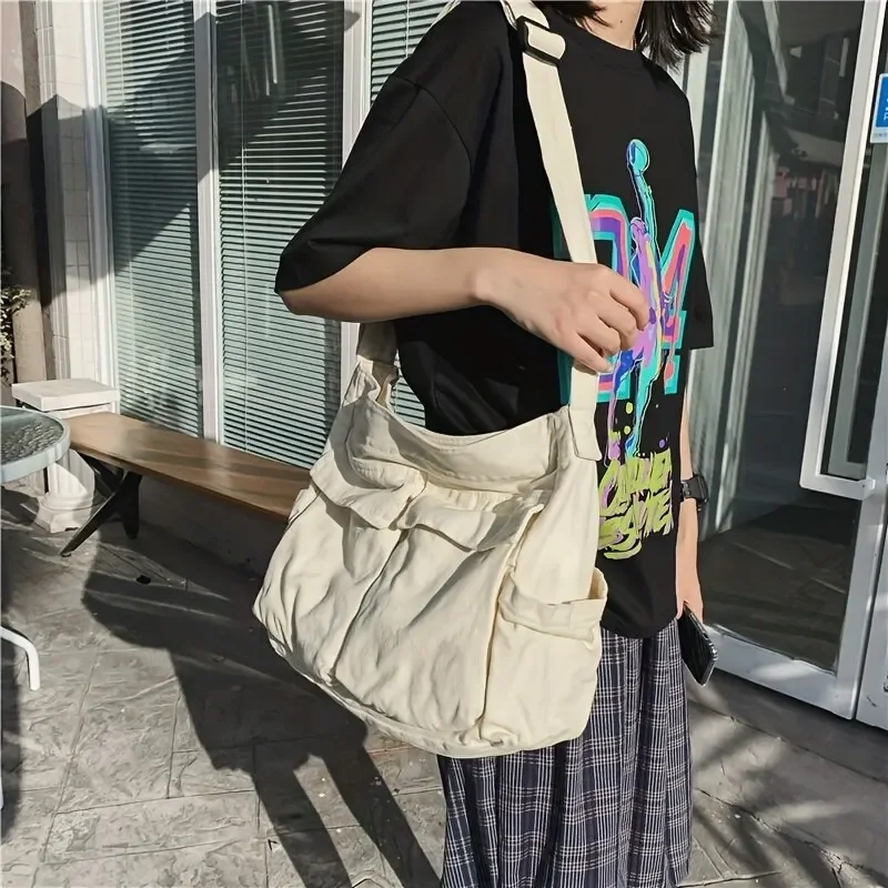 2024 Women\'s School Messenger Bag Workwear Canvas Shoulder Bag Large Capacity Retro Bags New Student Class Messenger Bag