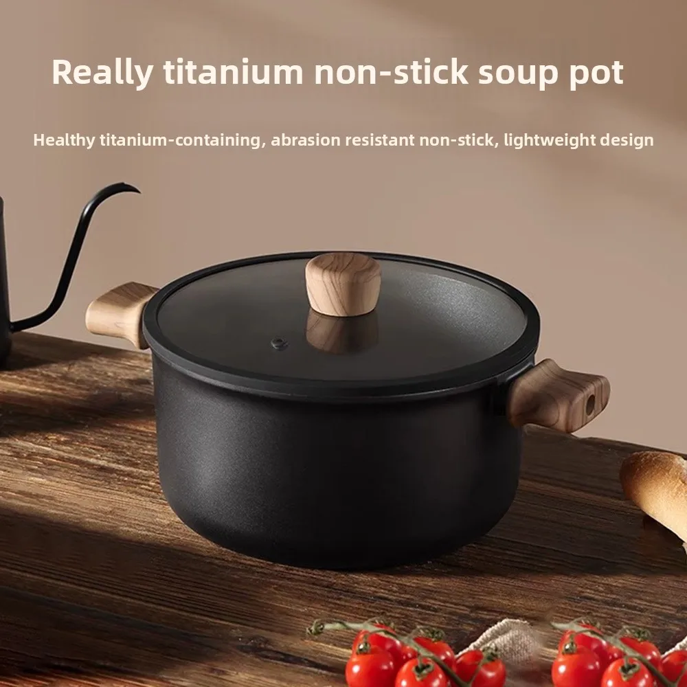 

5L Titanium Coated Soup Pot - Non-Stick Double Ear Pot for Boiling/Stewing, All Stovetops Safe