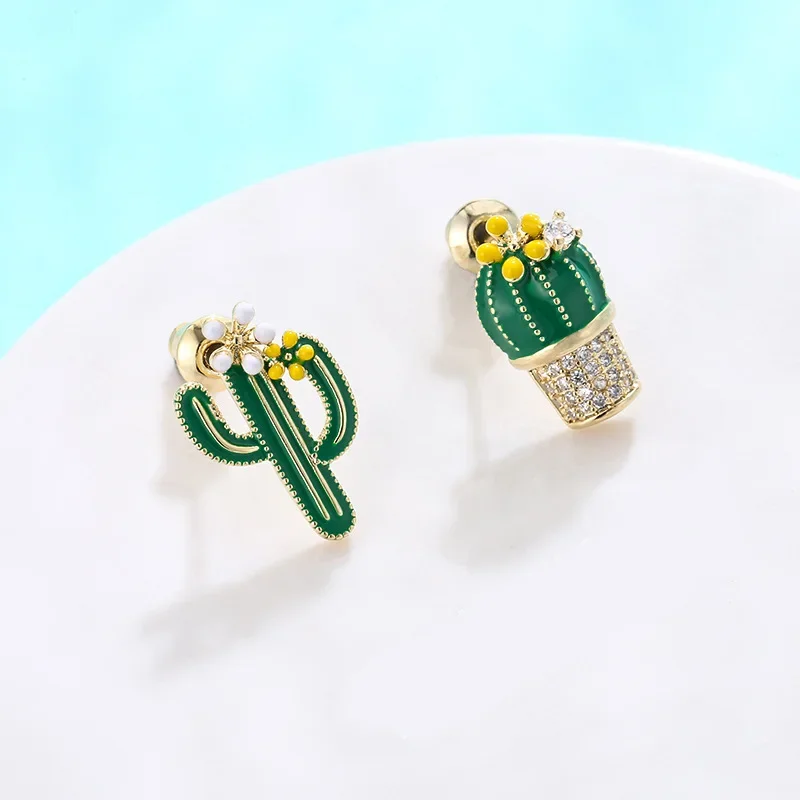 Minar moda coreana Bling Bling verde Cactus ciondola gli orecchini per le donne squisiti orecchini con strass per piante accessori per gioielli
