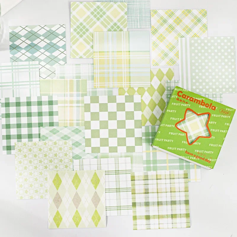 300pcs  Fruit Party Series Basic Plaid Decoration Base Material Collage Message Note Paper