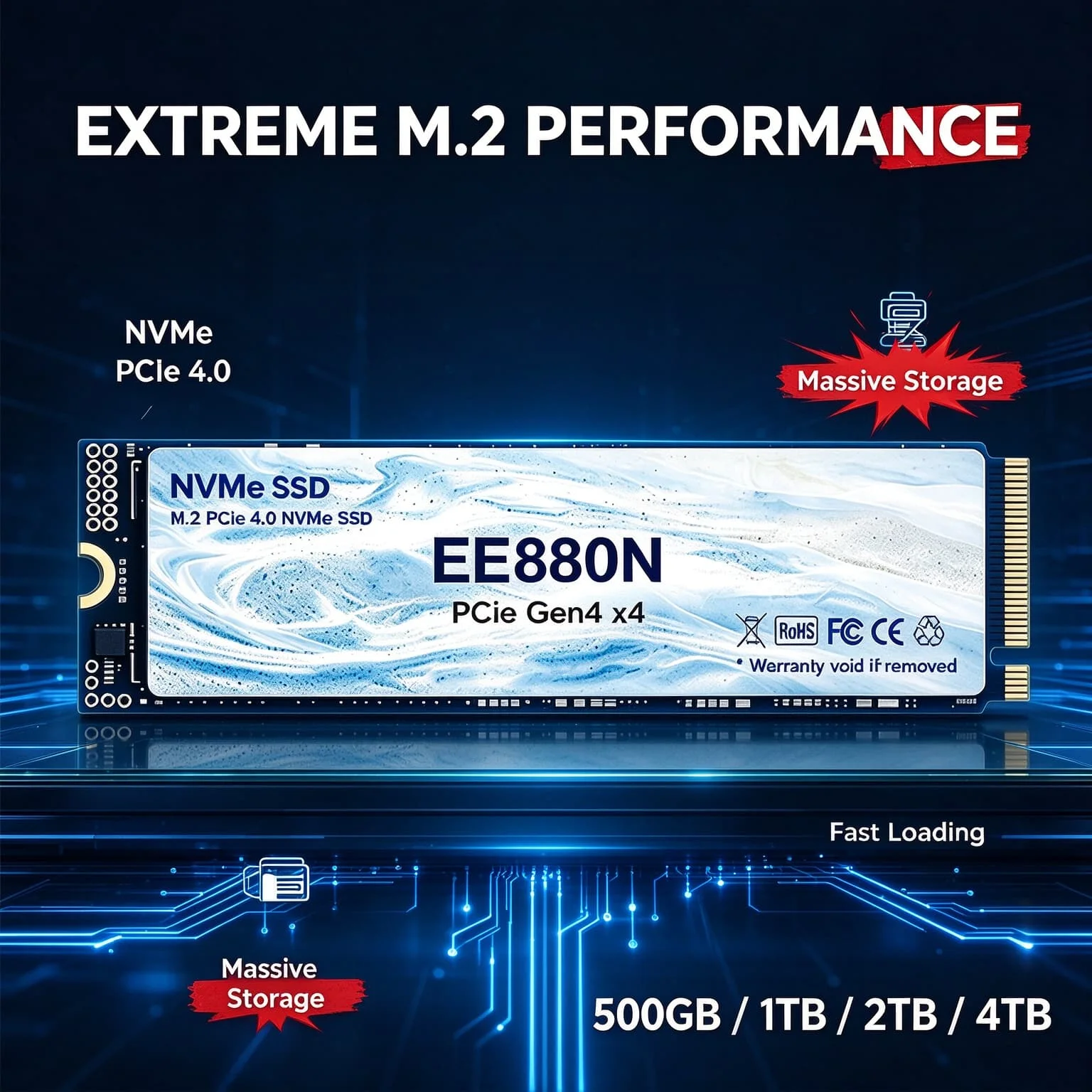 Game Work PC Integrated Solid State Drive EE880N M2 NVMe PCIe Gen4 SSD 500GB 1TB 2TB 4TB High Performance New Drive