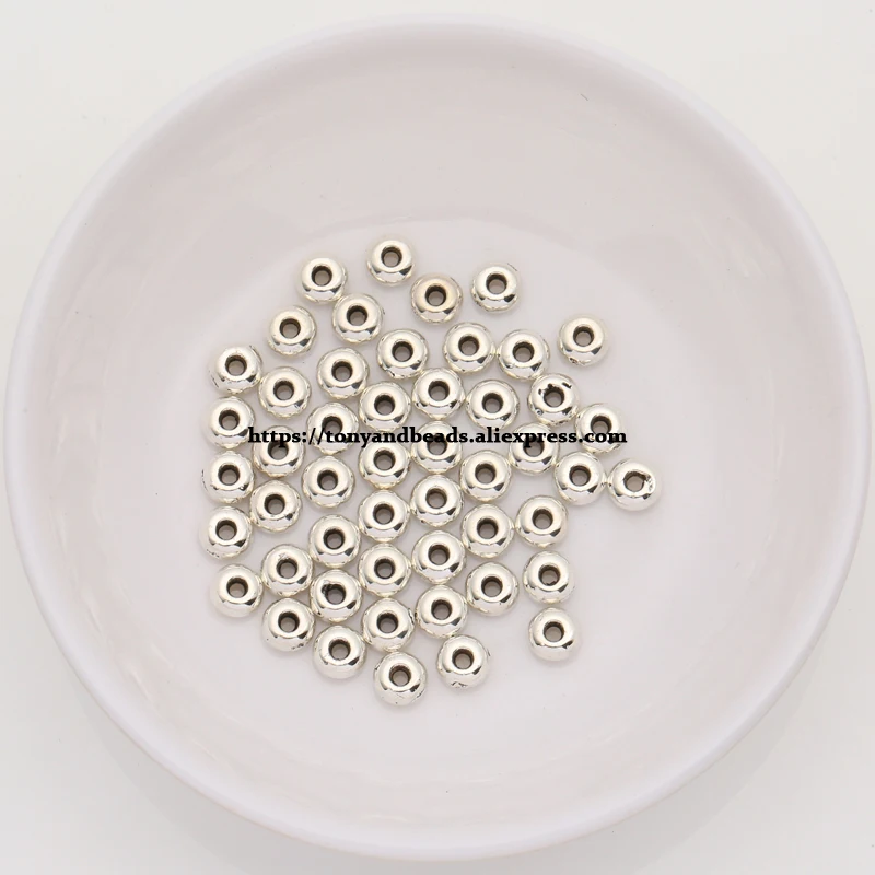 (50Pcs / Lot !) Zinc Alloy Tibetan Silver European Charm Connector Crimp End Beads Size 4.2mm HZ2418B