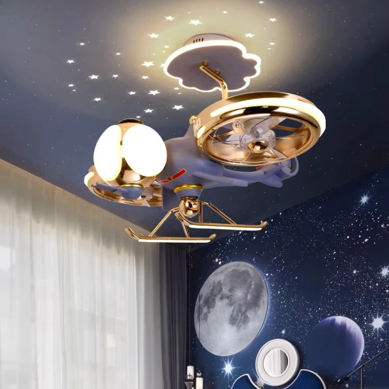 

Современные дизайнерские потолочные вентиляторы-светильники в стиле вертолета/военного корабля, подвесные вентиляторы-лампы для детской спальни/детского сада, декоративные светильники в виде самолета