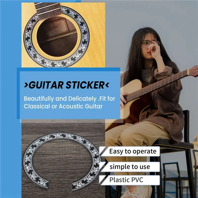 CGDS-Sound Hole Rose Decal Sticker For Acoustic Classical Guitar Parts Black+Silver