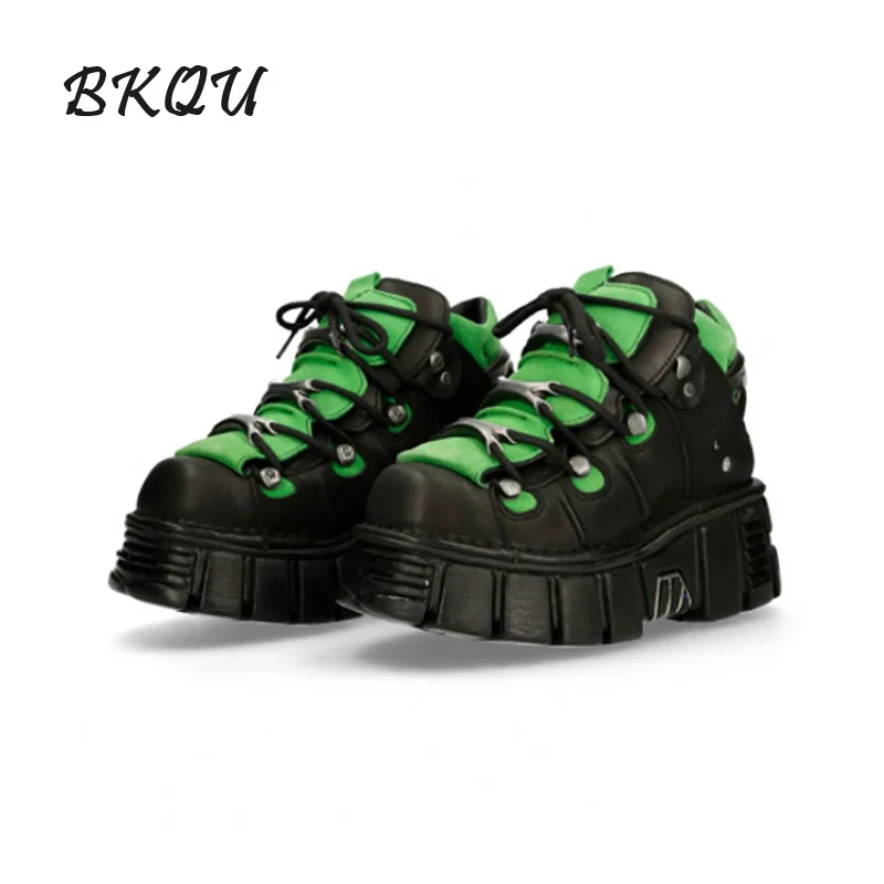 

BKQU Punk Platform Shoes Men 2024 New Fall Color Matching Dark High Top Shoes Spice Girl Niche Design Casual Daddy Shoes