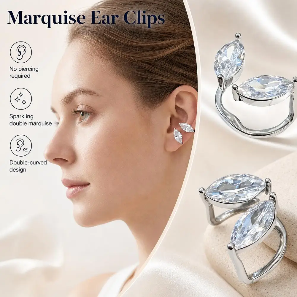 Sparkling Zircon Ear Cuff Non Piercing Clip Earrings Marquise Cartilage Clip On Earrings Luxury Wedding Party Jewelry