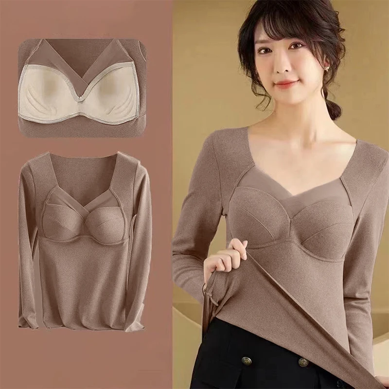 Thermal Underwear Women's Long Sleeve Thickened Fleece Seamless Warm Winter Tops