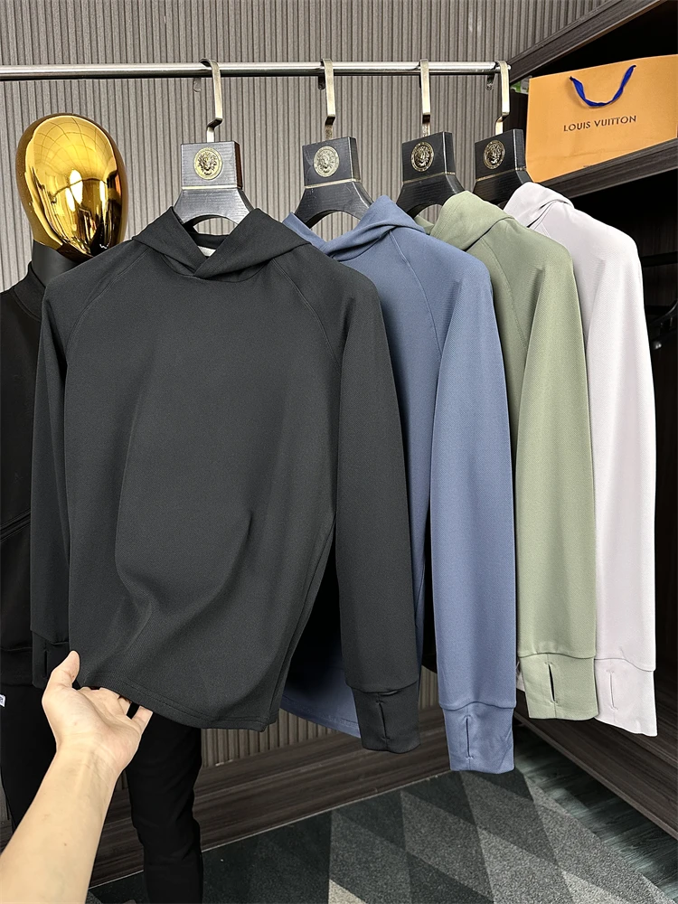 Men's Pure Color Hoodie Sweatshirt Training Clothes Quick Dry Breathable Comfortable Loose Fit Autumn Season Casual Outerwear