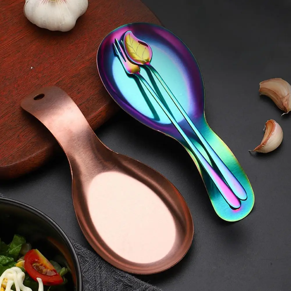 Stainless Steel Curved Spoon Rest, Thick Heat Resistant Ladle Holder for Kitchen Countertop Utensil Drip Tray for Buffet Table