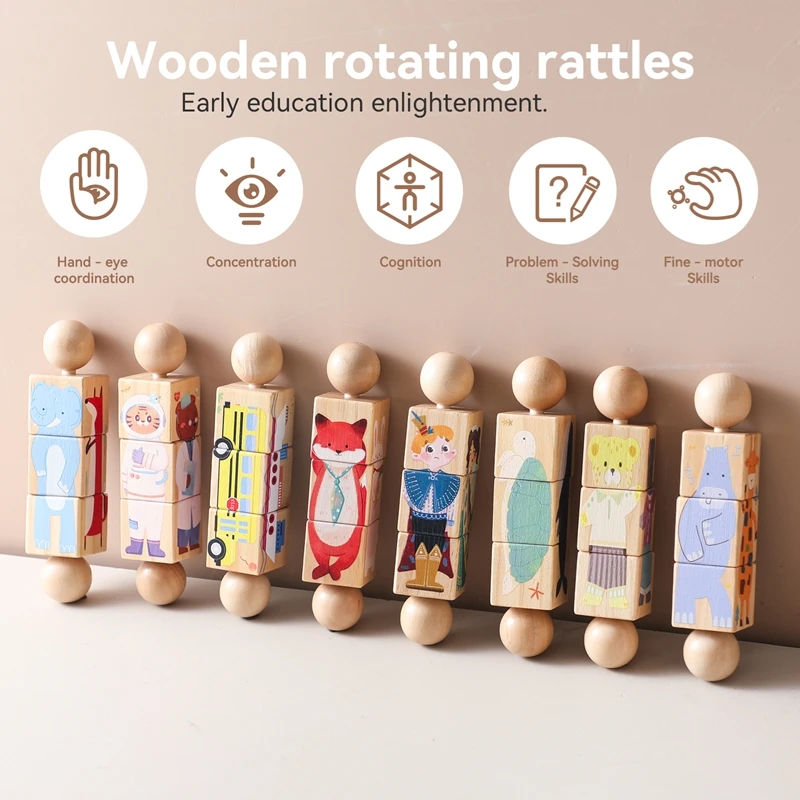 Baby Wooden Rotating Animal Puzzle Toy Montessori Educational Sensory Cognition Toy Children's Educational Toy Birthday Gift