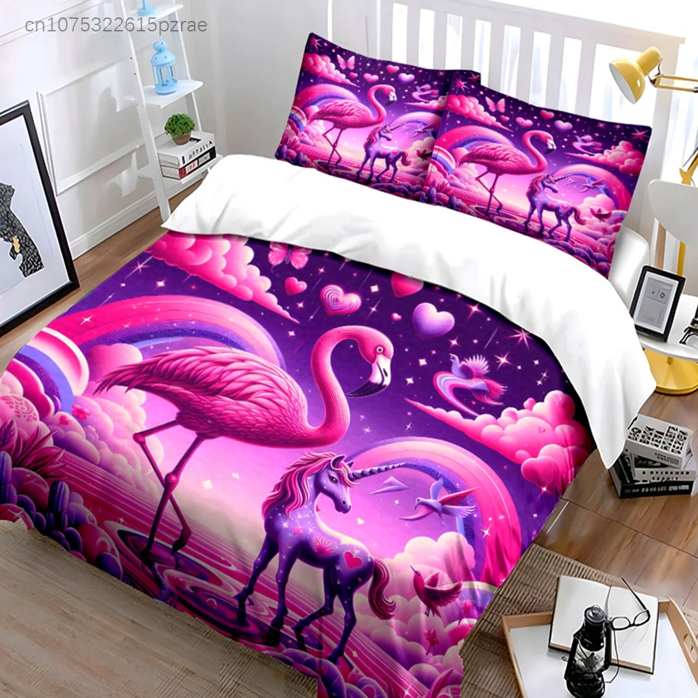 Fantasy Unicorn Flamingo Set Multiple Sizes kid's And adults' Bedroom Exquisite 3PC Bedding set, Gift