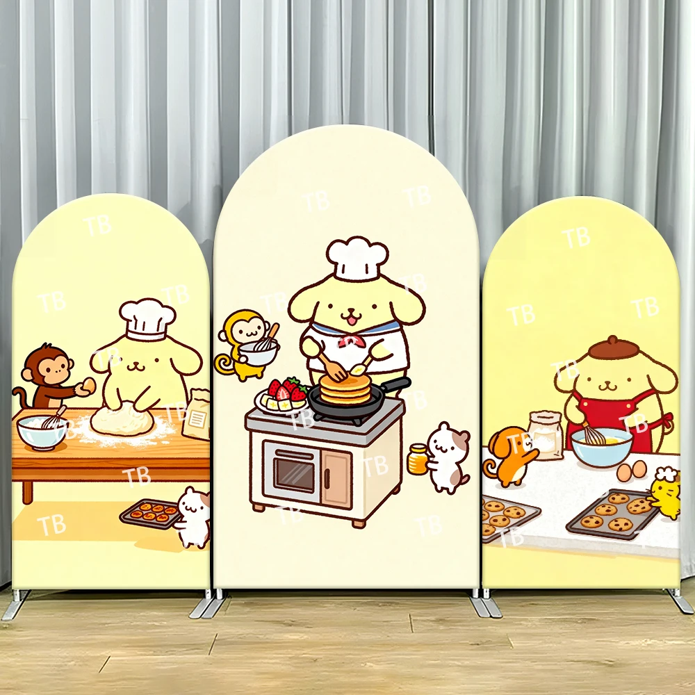 

Sanrio Pompompurin Chef Baking Style Arch Backdrop Cover Kawaii Decor Photo Booth Prop for Kids' Party Theme Decoration