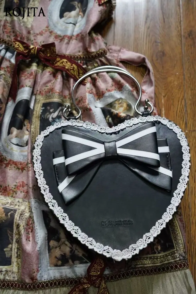 Dark Subculture Y2k Lace Stitching Bow Pu Love Bag Girl Lolita Large Capacity Sweet Fashion Messenger Bags Black Backpacks Women