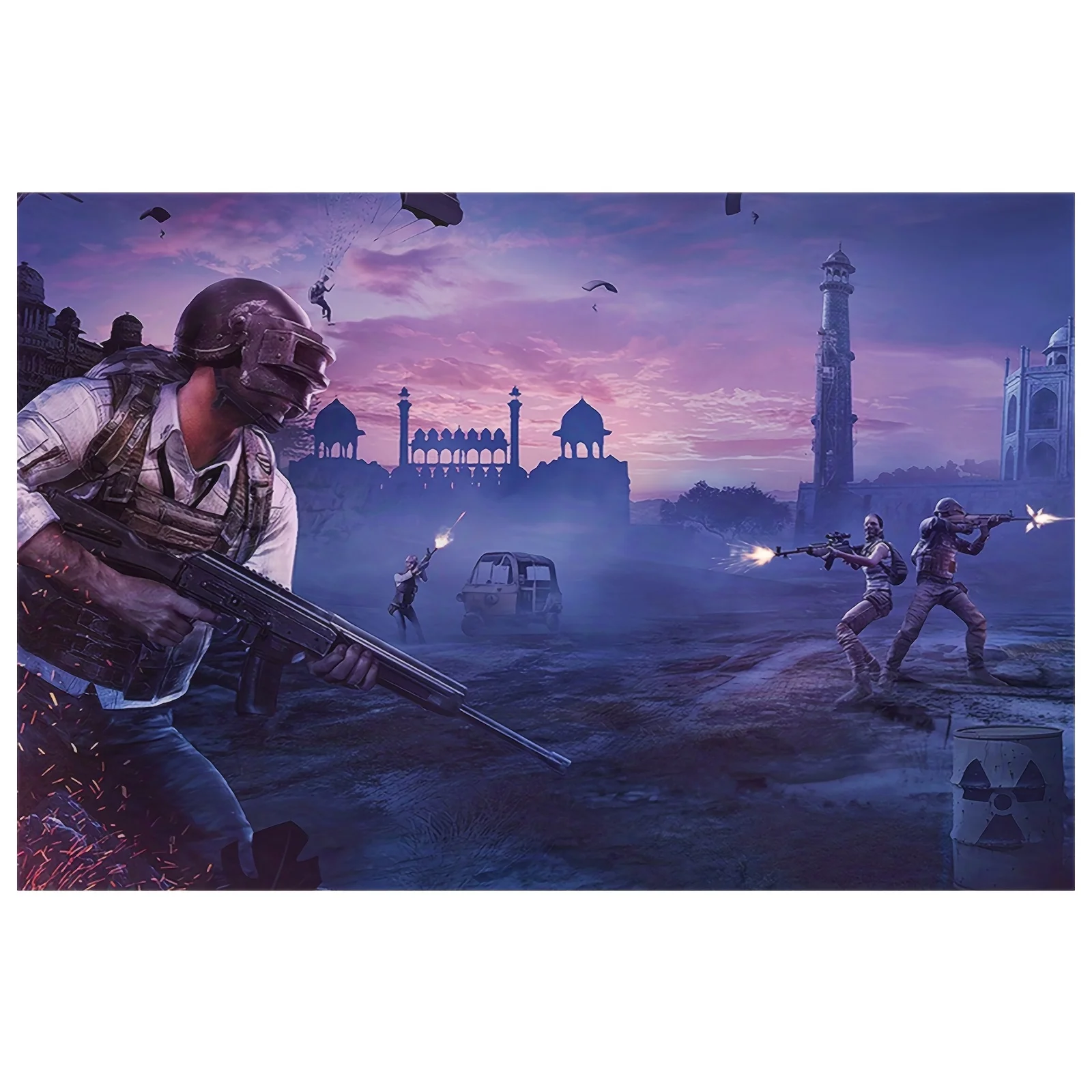 Tactical Gaming Wall Art Poster – Parachute Soldier & Battlefield Scene, Frameless Esports Canvas Decor 12x18 for Bedroom Office