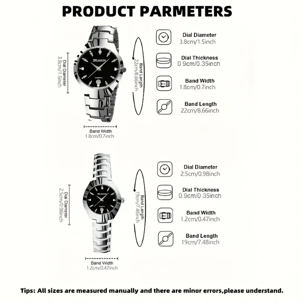 2 pieces elegant quartz couple watch set, classic British style, fashionable business watch for men and women, round alloy case,