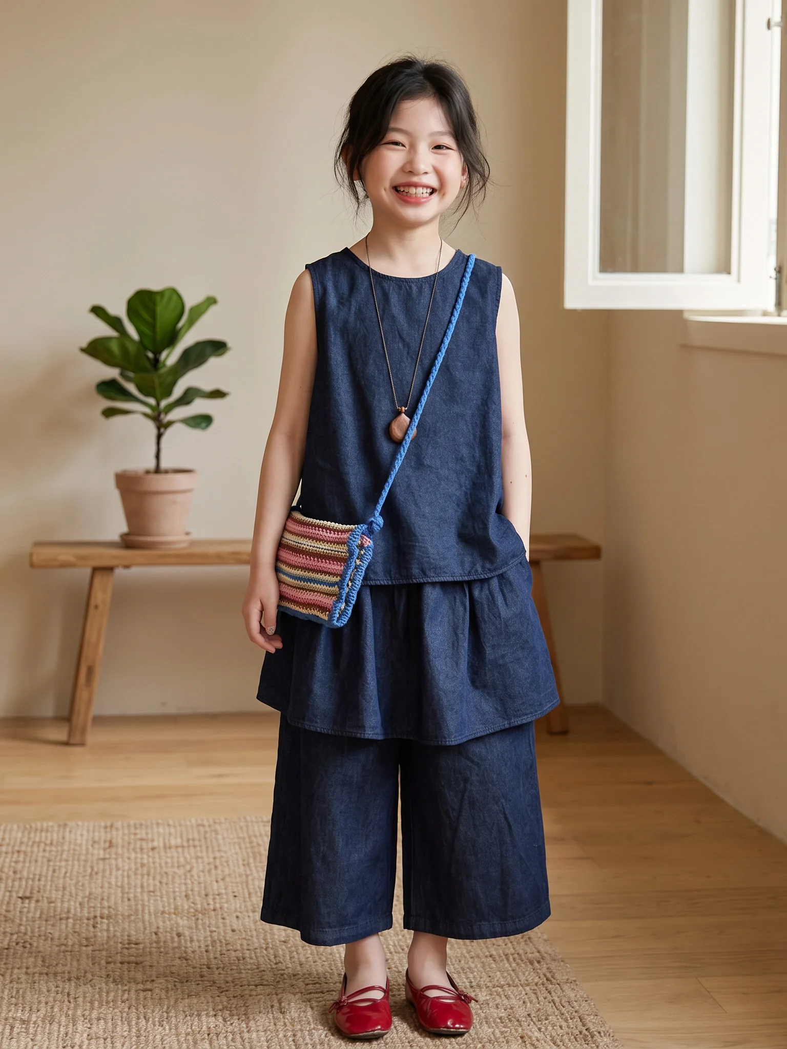 girls-sleeveless-casual-wide-leg-pants-set-summer-new-style-two-pieces-cotton-polyester-blend-comfortable-breathable-lightweight