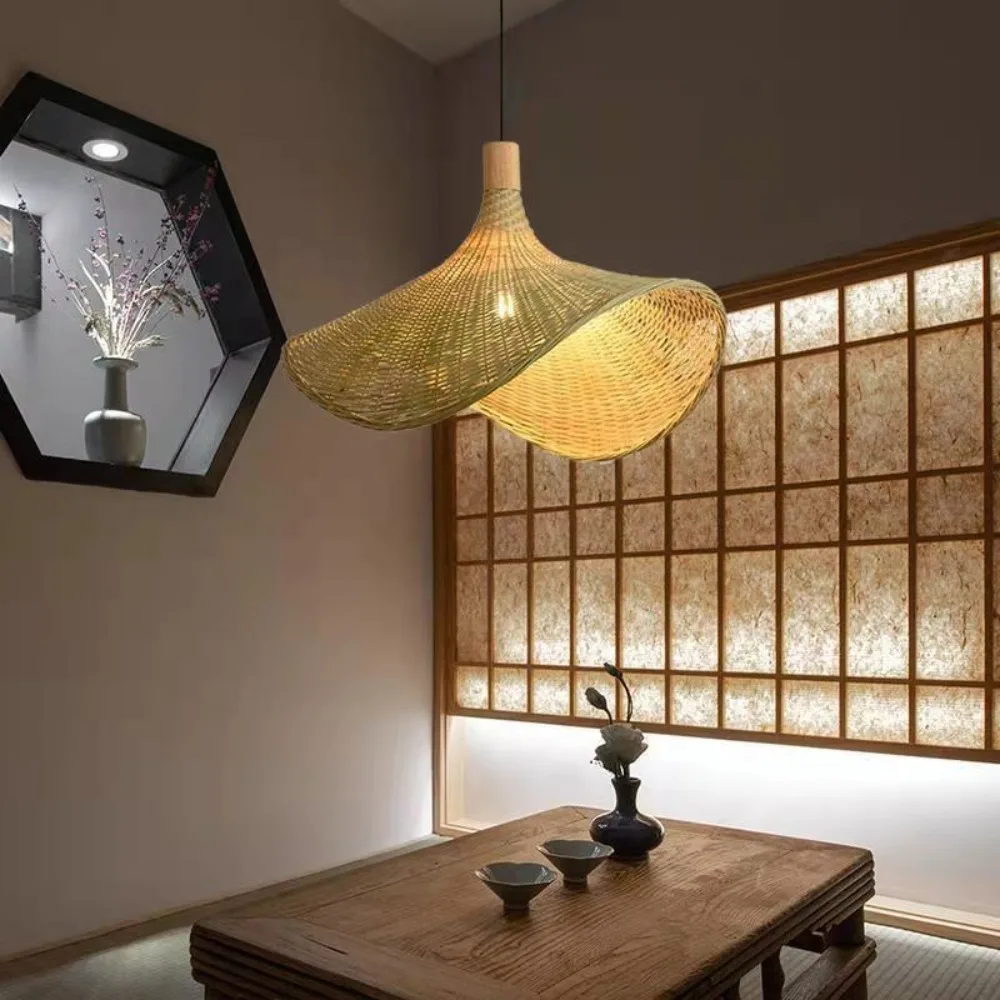 JOYINLED Vintage Woven Bamboo Chandeliers Rattan Lampshade Light for Living Room Restaurant Decoration Pendant Lamp Dia.30/50/70
