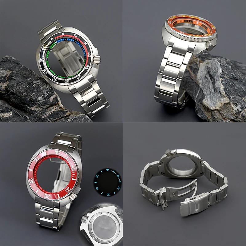 Turtle Abalone Dive Case With Stainless Steel Bracelet Sapphire Crystal 100m Waterproof  Fit Japan NH35 NH36A NH34 Movement
