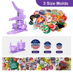 Purple Badge Machine with Molds, Pin Maker, Tinplate, Press Machine, Painting Activities, DIY, Creative Gifts, 25mm, 32mm, 58mm