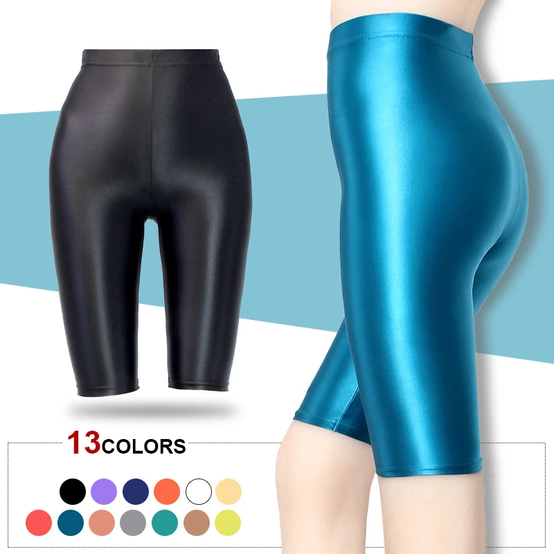 

Women's Opaque Satin Glossy Pantyhose Sports Yoga Riding High Waist Shorts Shiny Yoga Pants Leggings Fitness Tights