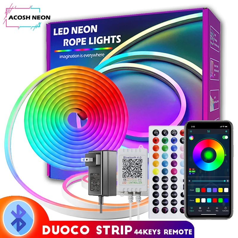 RGB Neon Lighting Strip Bluethoot Smart 32.8F/10M LED Lights TV Light Room Lighting Tape Flexible Rope Lights Decor For Room