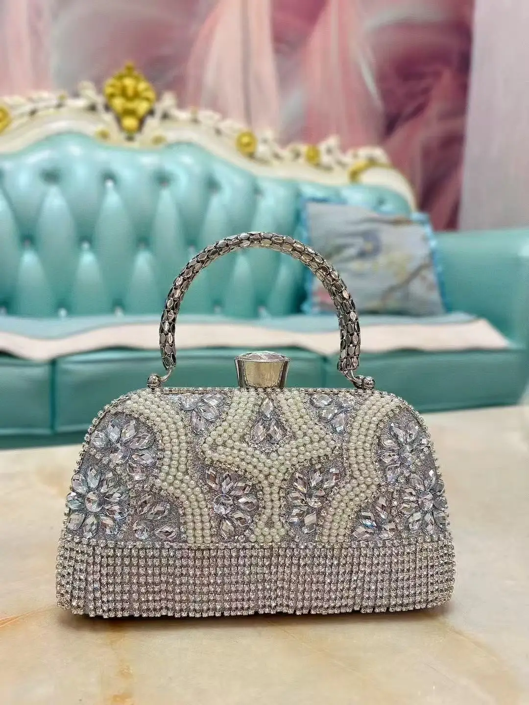

Fashion Pearl Beaded Women Handbag Glitter Rhinestones Diamond Tassel Evening Bag Wedding Party Clutch Purse Luxury Shoulder Bag