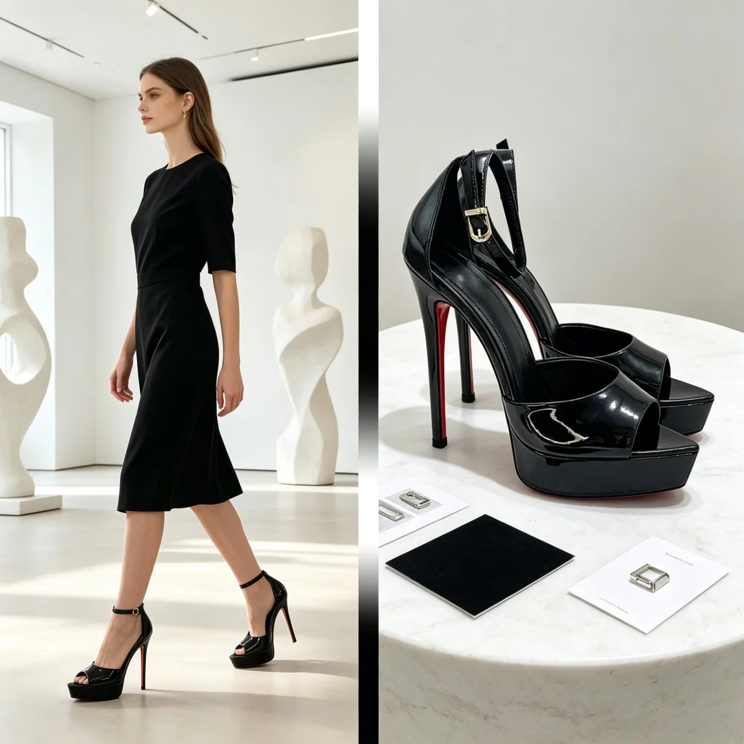 Light Luxury Classics Women’s Sandals Pointed Peep Toe Platform Roman Buckle Strap Thin High Heels Black Apricot Leather Shoes