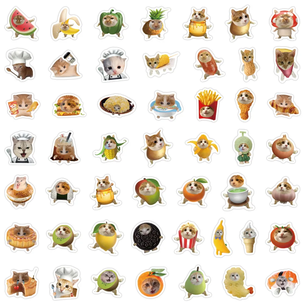 10/50/100PCS Divertente Gatto Adesivi Cibo Animale Graffiti Simpatico Gatto Decorazione Valigia Frigo Laptop Chitarra Auto Bici Decalcomanie Giocattoli Per Bambini