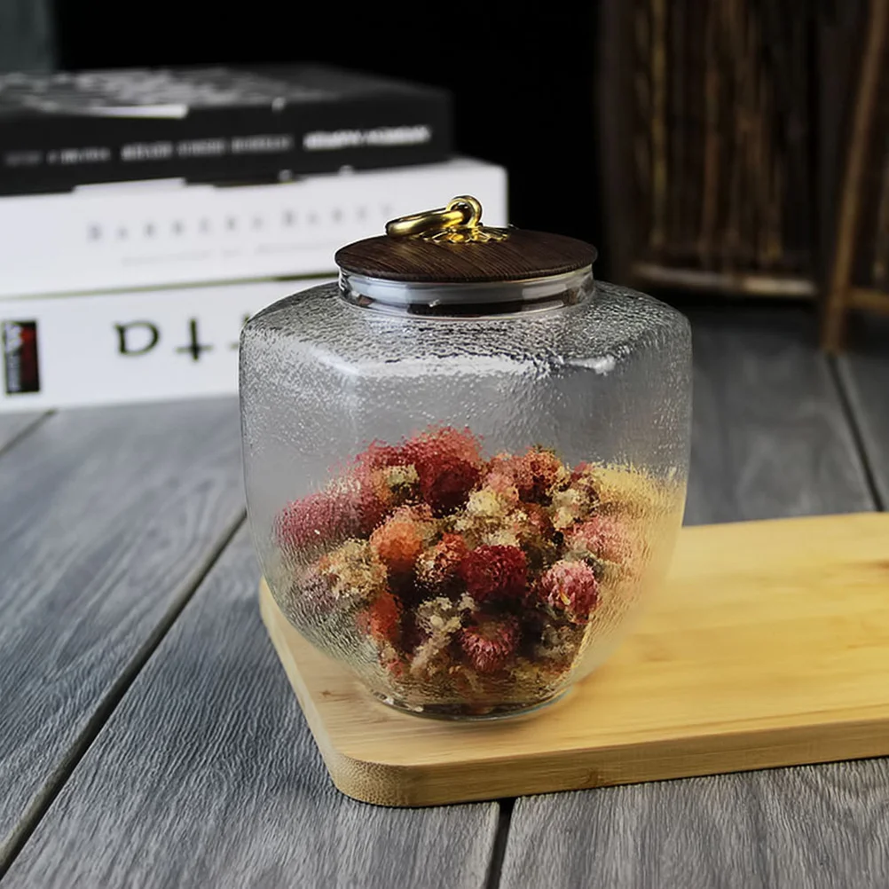 

1Pcs Hammered Glass Tea Canister Strong Thickened Glass Food Storage Jar with Good Sealing for Dry Foods Kitchen Pantry