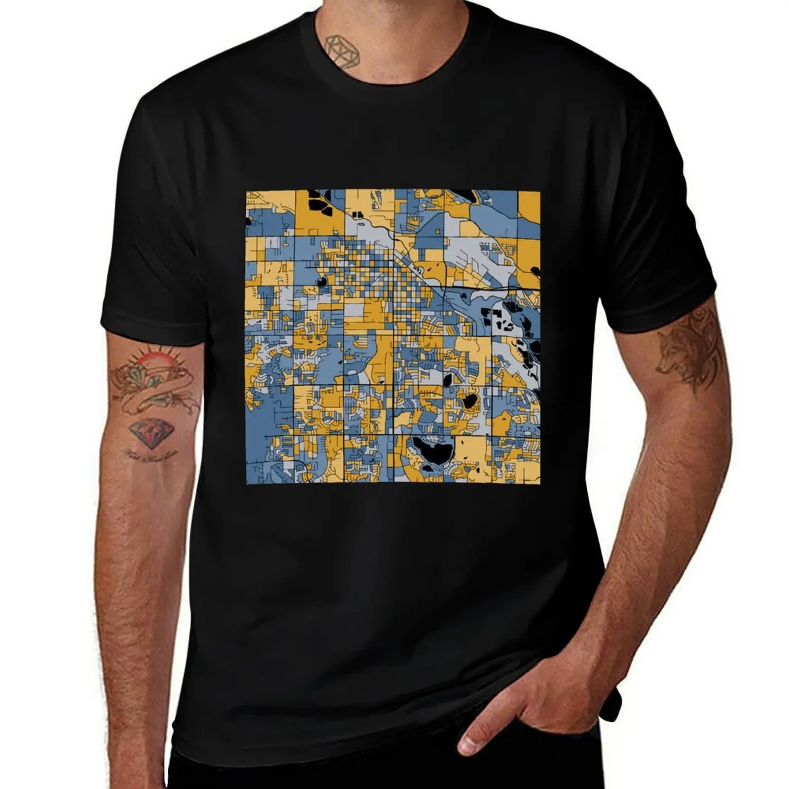

Fort Collins Map Pattern in Blue & Gold T-Shirt funny shirt cotton plain summer shirt shirts graphic tee mens white t shirts