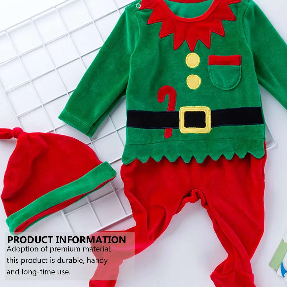 1Set Baby Jumpsuit Santa Claus Clothes Xmas Christmas Costume Red Green Classic Design Round Collar Buckle Convenient Fast Open