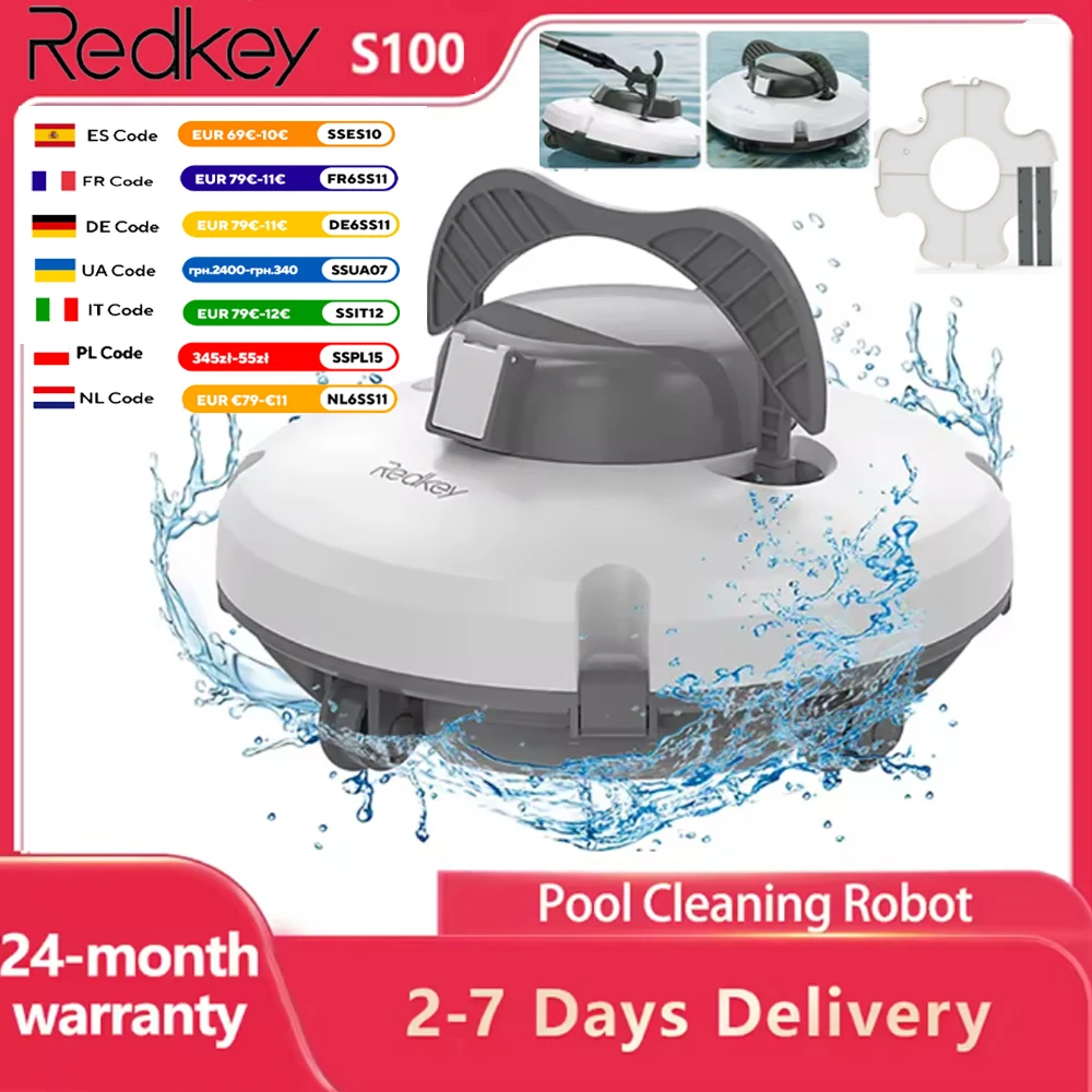 Nettoyeur de piscine robotisé Redkey S100, autonomie de la batterie de 130 minutes, zone de nettoyage de 100 m², navigation intelligente, fonction d'auto-Stationnement