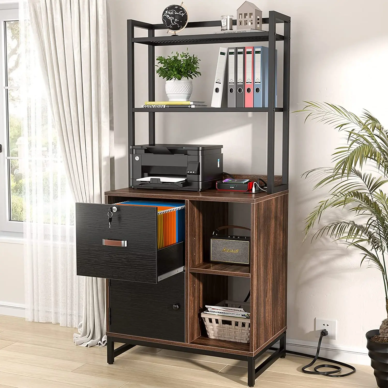 Storage File Cabinet Locker Door Lock Drawer Power Socket Printer Stand Cabinet