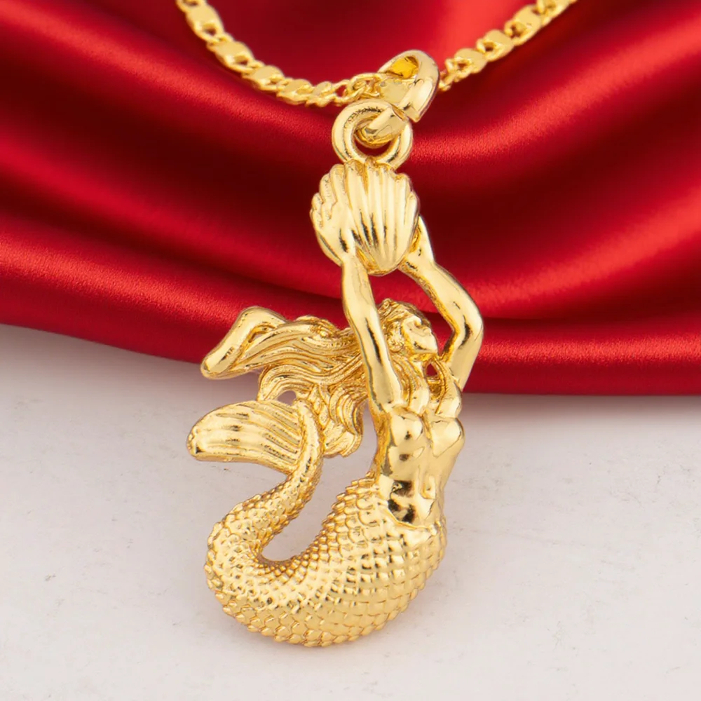 

18K Gold Plated Mermaid Design Pendants Stainless Steel Beach Geometric Necklace For Women Anti Allergic Delicate Jewelry Gifts