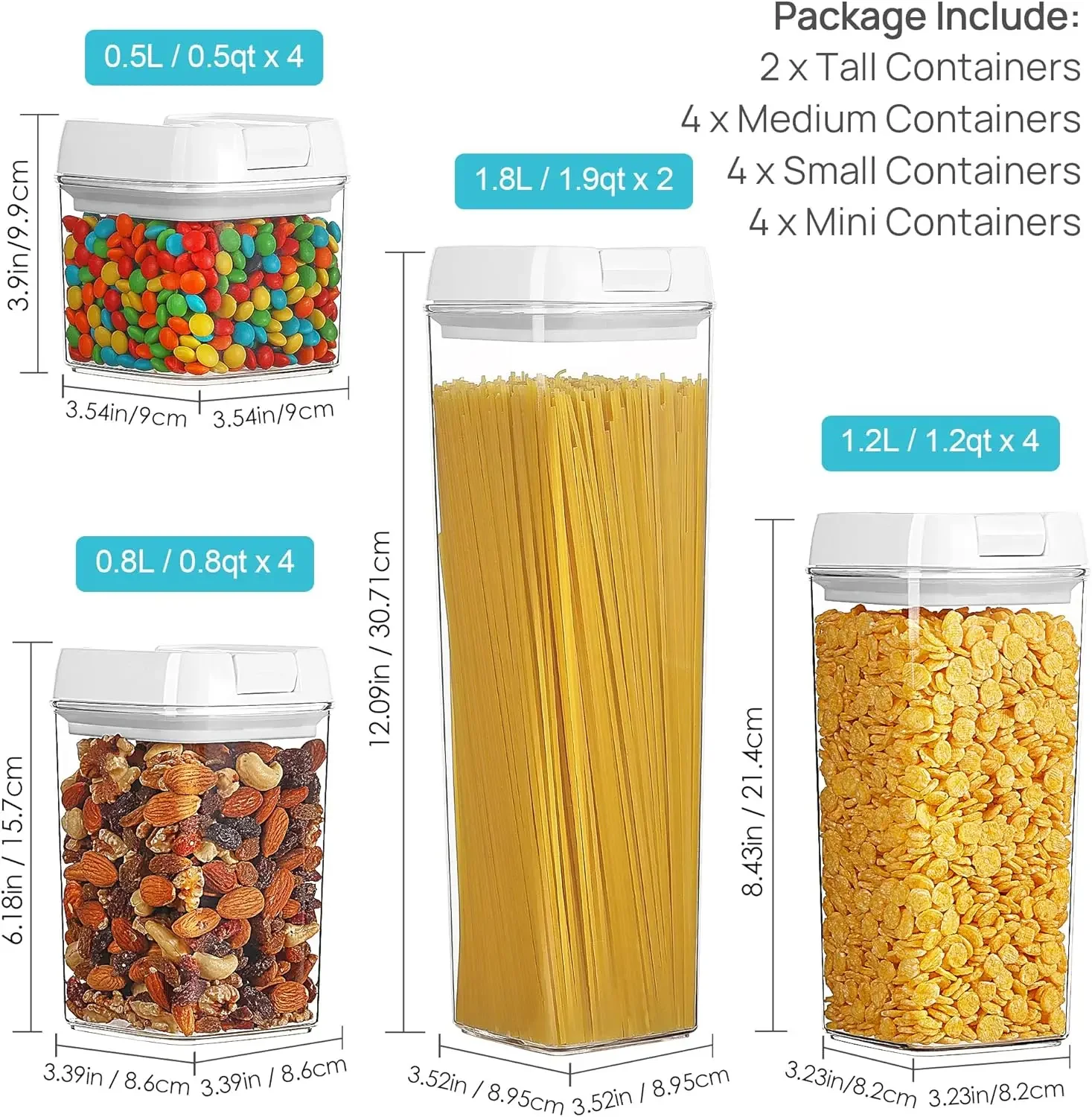 14 PCS Airtight Food Storage Containers Set, BPA Free Plastic Kitchen Pantry Organizer, with Easy Lock Lids for Pasta Spaghetti