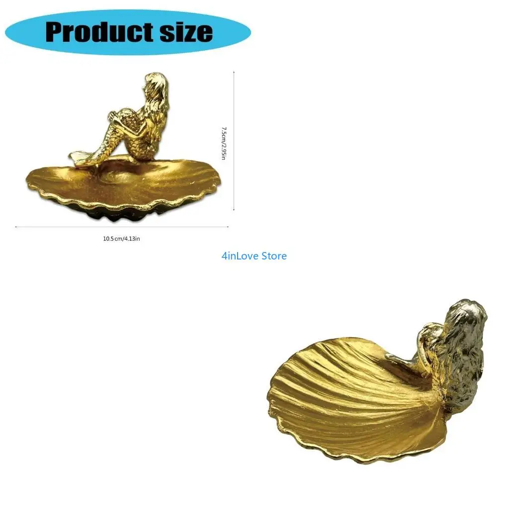 

T4MD Elegant Golden Shell Trinkets Holder for Vanity Display Women Jewelry Container