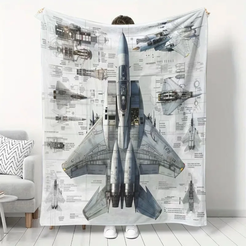 Ultraweiche Flanell-Überwurfdecke mit Kampfjet-Print – perfekt für die Reisen von Couchbett und als Geschenk