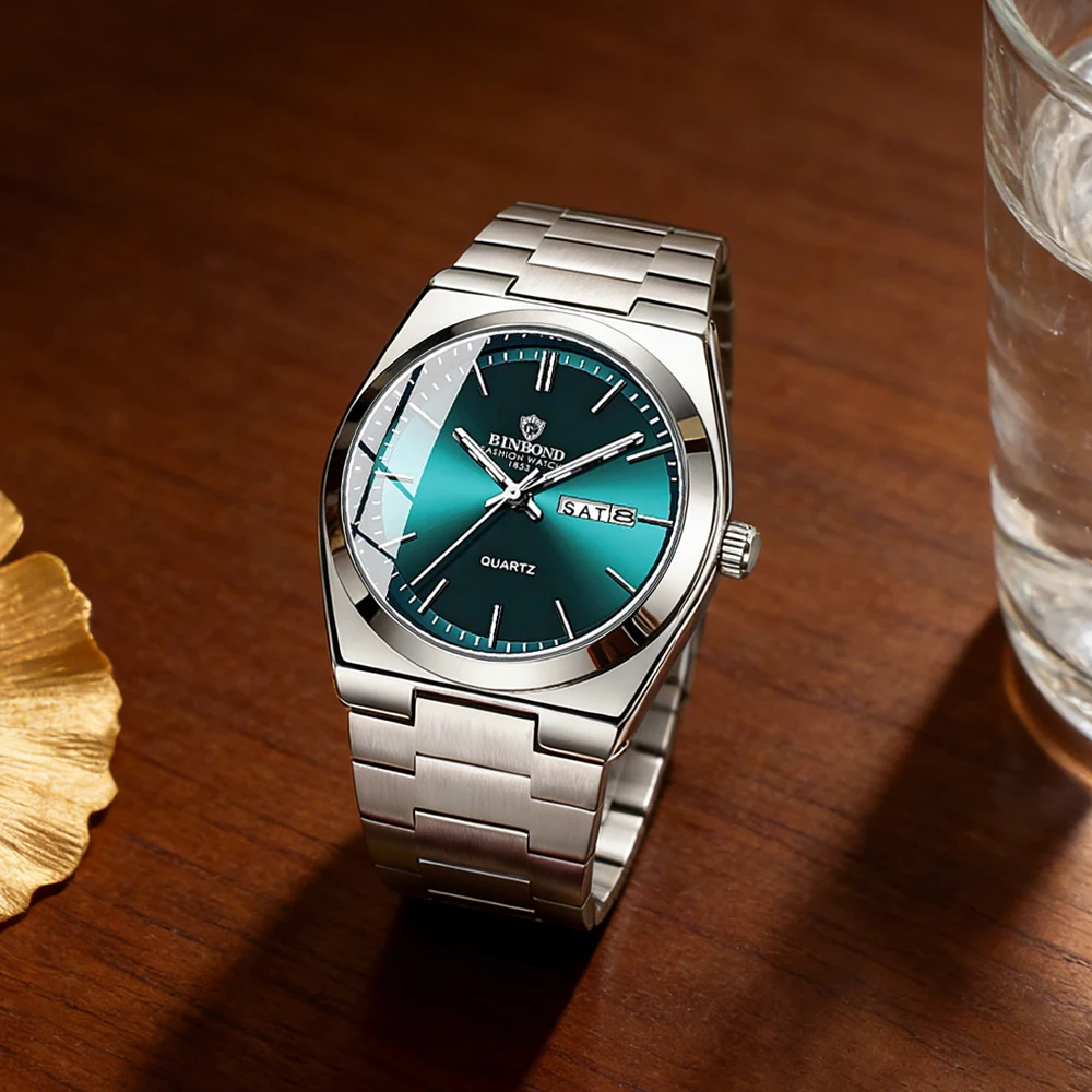 

BINBOND Роскошные модные мужские часы Топ бизнес Водонепроницаемые светящиеся мужские часы с датой недели Кварцевые мужские наручные часы из нержавеющей стали