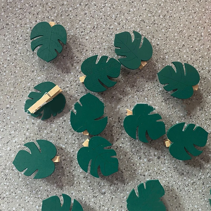 Wooden Turtle Leaf Clip Green Leaves Photo Clip Hawaii Party DIY Palm Leaf Clip Happy Tropical Hawaii Aloha Birthday Party Decor