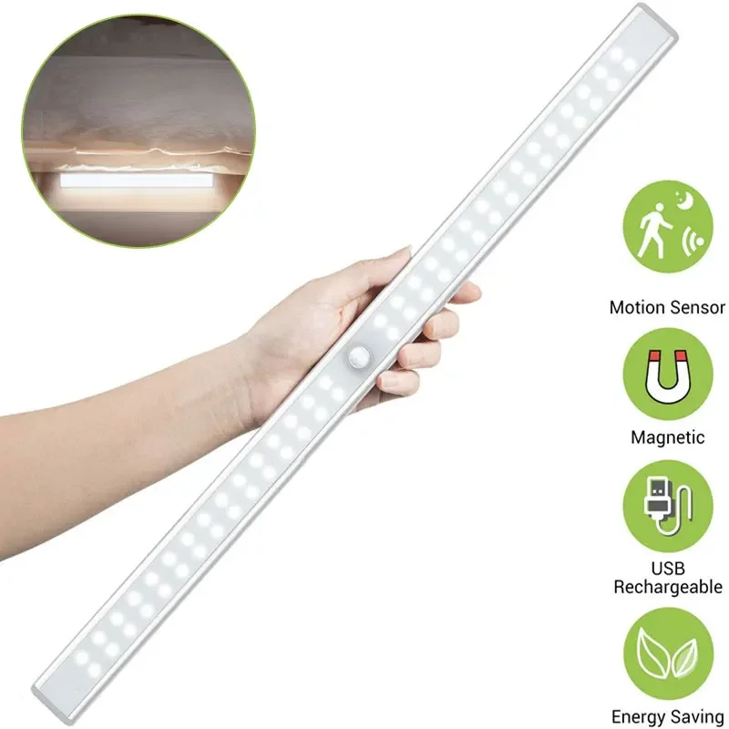 6/10/24/40/60 LED PIR Motion Sensor Lamp Wardrobe Closet Light USB Rechargeable Dimmable Night Lights For Kitchen Bedroom Stairs