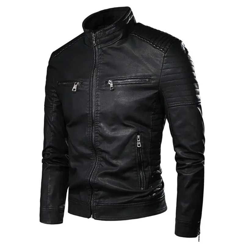 

Men's Casual Retro Leather Jacket Jacket, Men's Spring Fashionable Motorcycle Pocket, PU Leather Jacket