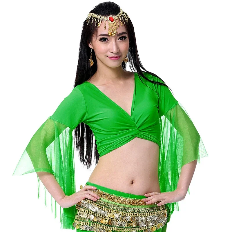 

12 Colors Sexy Belly Dance Top for Women Belly Dancing Costume Tops Big Gauze Sleeves Lady Dancing Top