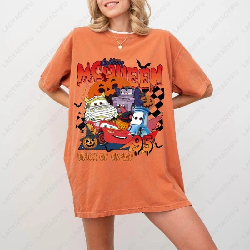 

Lightning Mcqueen and Friends Halloween Shirt Funny Halloween Men Woman Casual Tees High Quality Cotton Short-sleeve T-shirts