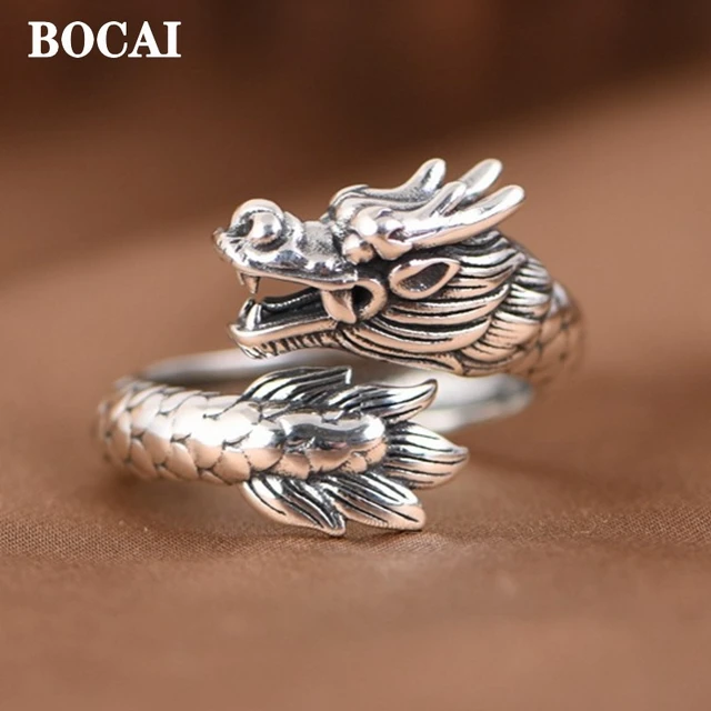 BOCAI Real S925 Silver Retro Ethnic Totem Auspicious Beast Chinese Dragon Ring for Men Fashion Jewelry Accessories Dropshipping AliExpress